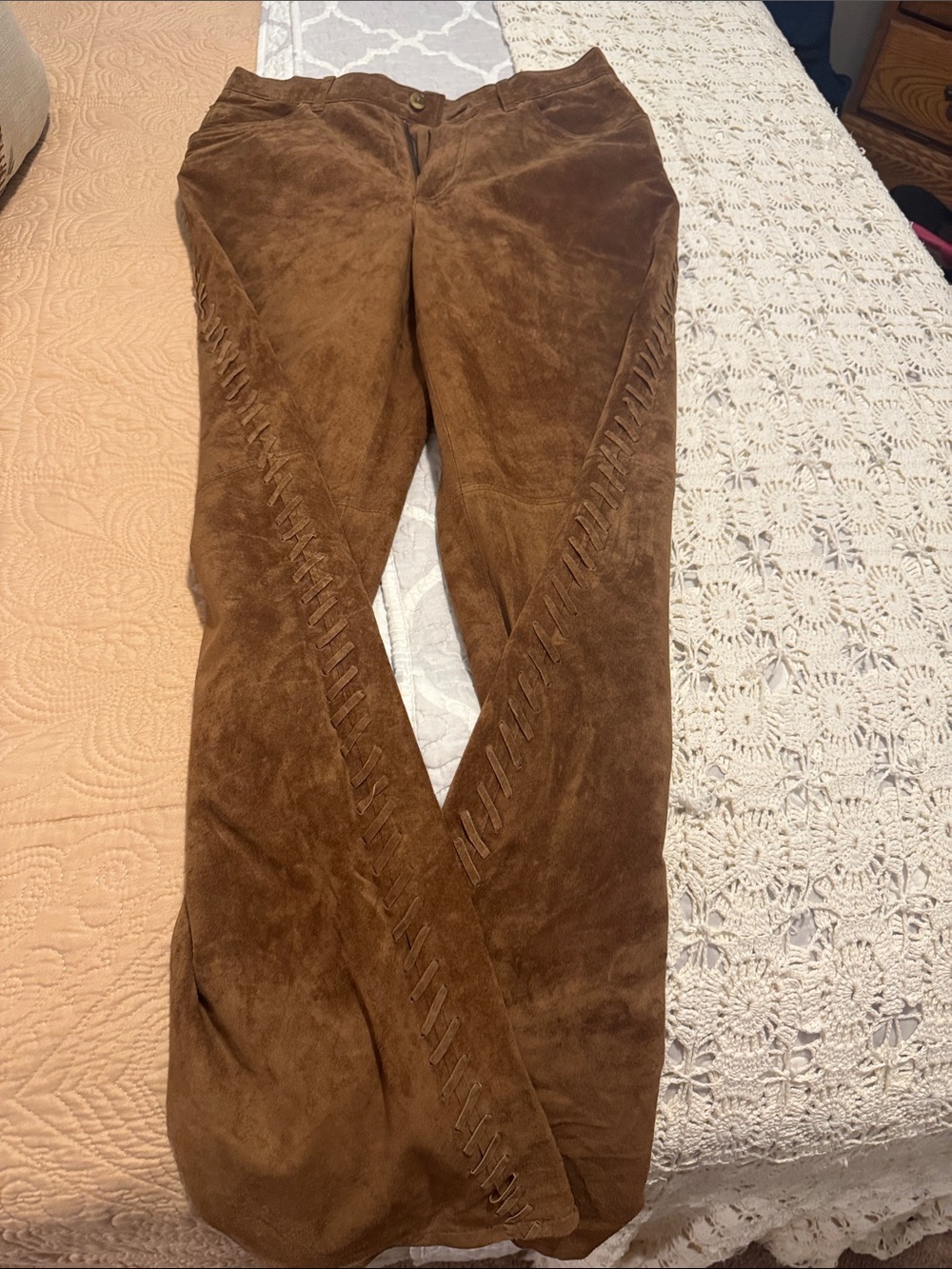 Jones New York Brown Suede Fringe-Trim Pants